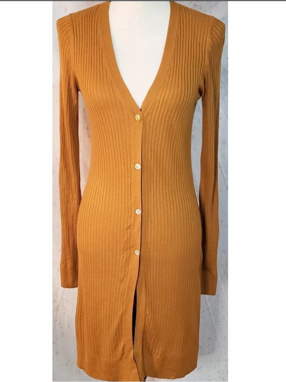 Meadow Rue Anthropologie Ribbed Button Long Cardigan Mustard Size S